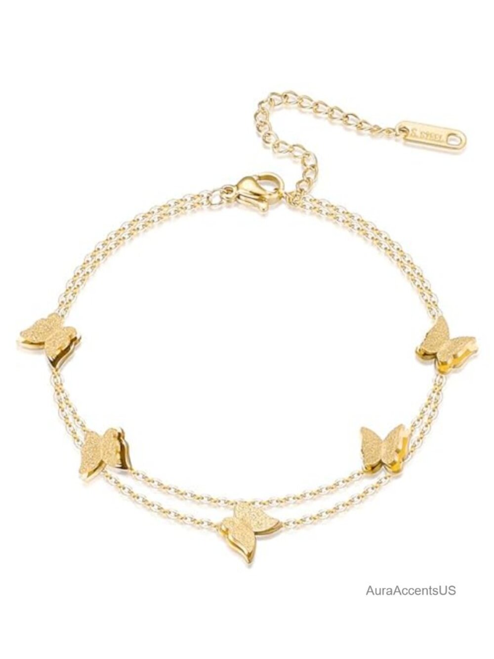 Layered Butterfly Charm Bracelet Stainless Steel